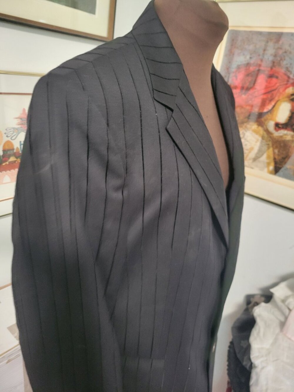 Paul Smith of London Evening Wide Pinstripe Black on Black Size 42 regular - Picture 4 of 6